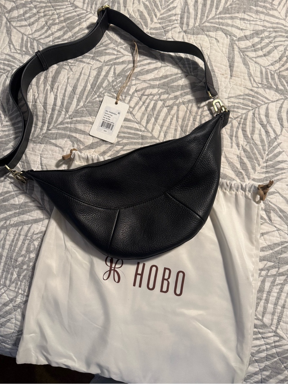 HOBO Black Pebbled Leather Crescent Hobo Shoulder Bag-Carmen Sling